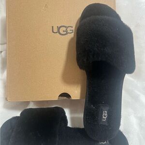 UGG Black Fluffy Slippers